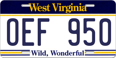 WV license plate OEF950