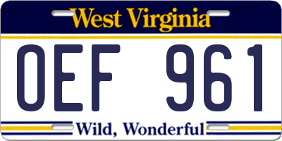 WV license plate OEF961