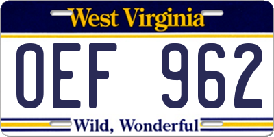 WV license plate OEF962