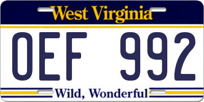 WV license plate OEF992