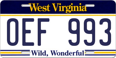 WV license plate OEF993