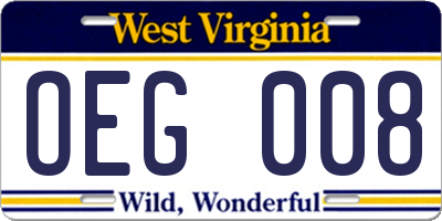 WV license plate OEG008