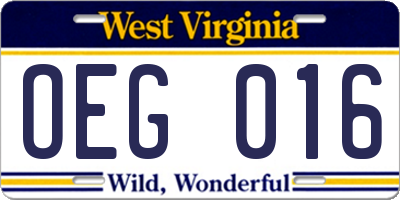 WV license plate OEG016