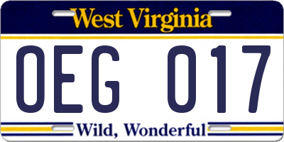 WV license plate OEG017