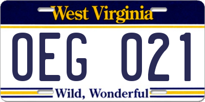 WV license plate OEG021