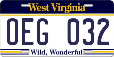 WV license plate OEG032