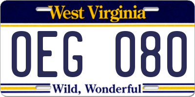 WV license plate OEG080