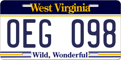WV license plate OEG098