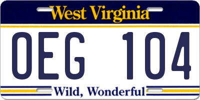 WV license plate OEG104