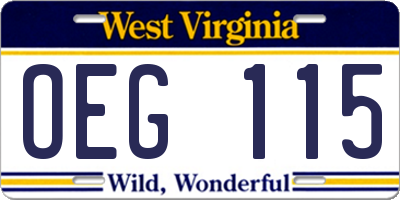 WV license plate OEG115