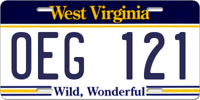 WV license plate OEG121
