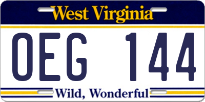 WV license plate OEG144