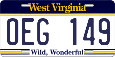 WV license plate OEG149