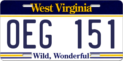 WV license plate OEG151