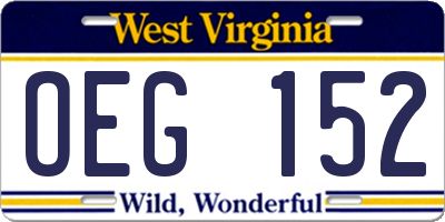 WV license plate OEG152