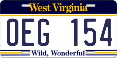 WV license plate OEG154