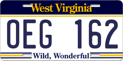 WV license plate OEG162