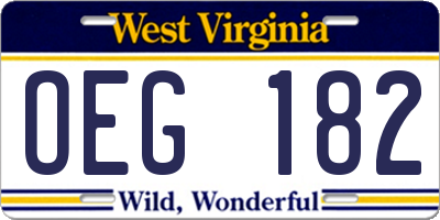 WV license plate OEG182