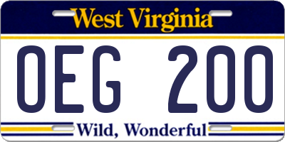 WV license plate OEG200