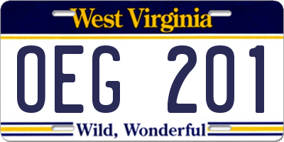 WV license plate OEG201