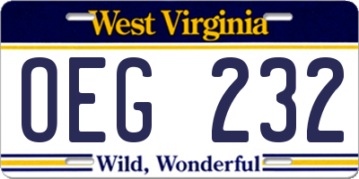 WV license plate OEG232
