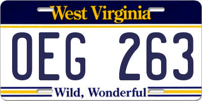 WV license plate OEG263