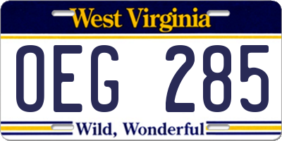 WV license plate OEG285