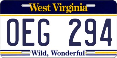 WV license plate OEG294