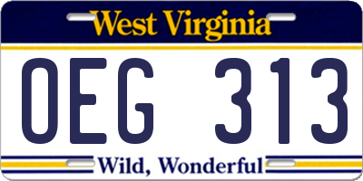 WV license plate OEG313