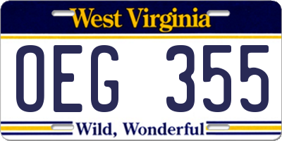 WV license plate OEG355