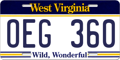 WV license plate OEG360