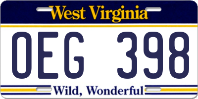 WV license plate OEG398