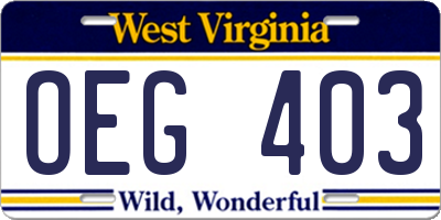 WV license plate OEG403