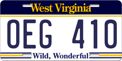 WV license plate OEG410