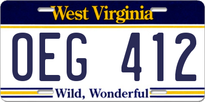 WV license plate OEG412