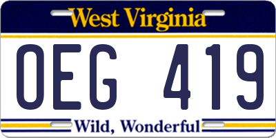 WV license plate OEG419