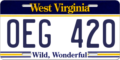 WV license plate OEG420