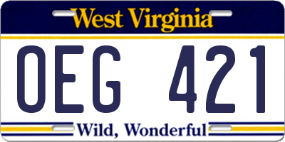 WV license plate OEG421
