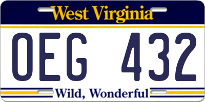 WV license plate OEG432