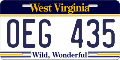 WV license plate OEG435