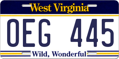 WV license plate OEG445