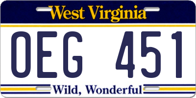 WV license plate OEG451