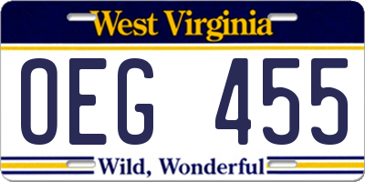 WV license plate OEG455