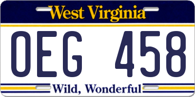 WV license plate OEG458