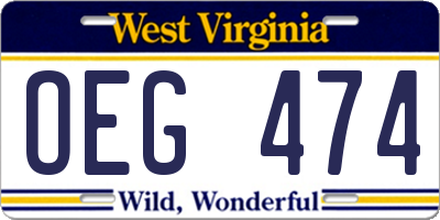 WV license plate OEG474