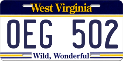 WV license plate OEG502