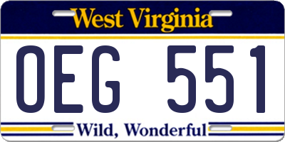 WV license plate OEG551