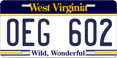 WV license plate OEG602