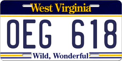 WV license plate OEG618