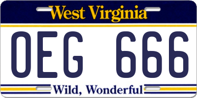 WV license plate OEG666